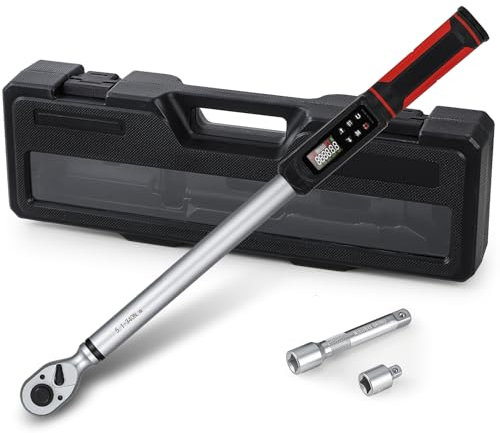 Mxmoonfree Digital Torque Wrench 1/2 Drive (3.8-250.8Ft.Lb/5.1-340Nm), ±1% Accuracy Electronic Torque Wrench Set with Vibration, Buzzer and LED Flash Notification for Bike Motorcycle Car Care