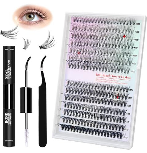 Qilnyeh Wimpern Extensions Set, 30D + 40D DIY-Wimpernverlängerungsset, 0.07mm Künstliche Wimpern mit Lash Bond und Seal Lash Tweezers, Individuell, Schwarz, 280 Stück