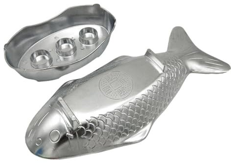 Fisktallrik matbricka | fiskformad aluminium stor thailändsk stil fisktallriksform | Thailändsk stil fisktallriksform metall serveringsbrickor för familjemiddag, camping, grill, utomhus (silver)