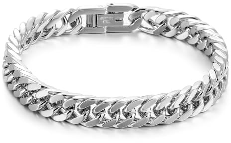 RWQIAN Armband Herren Silber Edelstahl Panzerkette Armbänder 8mm Männer Kubanische Armband 20cm Gliederarmband Geschenke für Papa Sohn Bruder Ehemann