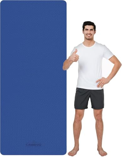 CAMBIVO Extra Long Yoga Mat for Tall Yogis - 213x81cm XL TPE Exercise Mat for Professional Practice for Stretching & Planks - Non-Slip Fitness Mat with Carrying Strap Included (Blue)