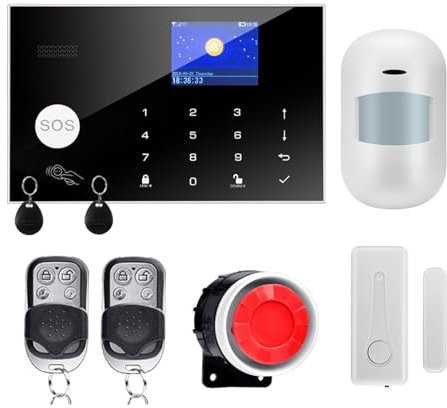 Système de sécurité Domestique, Système d'alarme Anti-cambriolage Domestique GSM, caméra IP, capteur de Mouvement PIR, capteur de Porte, Kit d'alarme de sécurité(Tuya WiFi W7B)