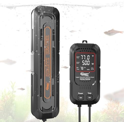 Hygger Calentador Acuario para Pecera Potencia Regulable 600W/1200W,Calefacción para Acuario Sumergible Calentador con Controlador Digital de Agua Dulce y Aalada de 500-900 litros