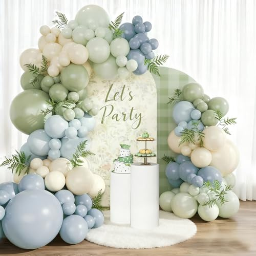 Kit Arco Globos Verde Azul, 110 Piezas Guirnalda Globos Azul Verde Salvia con Globo Blanco Arena, Globo Verdes Azuls Fiesta Decoración para Baby Shower Cumpleaños Bodas Bautizo Aniversario Compromiso