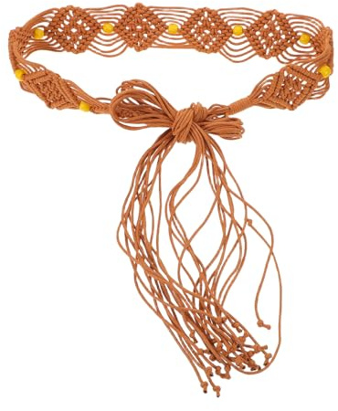 TOPPERFUN Cintura da Donna Bohémien Intrecciata a Mano in Corda Perline di Legno Cintura Boho Western Artigianale Accessorio per Abiti da Donna Stile Vintage e Comfort Quotidiano