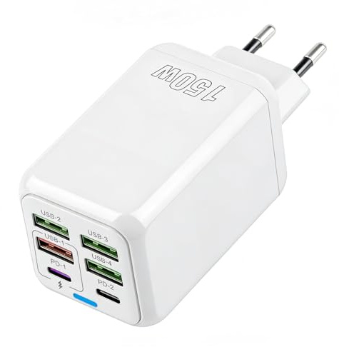 Chargeur USB C 150W 6 Ports Station de Charge Rapide, 2 USB-C PD 3.0