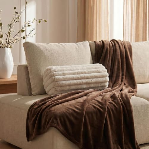 OHS Bolster Cushion Faux Fur Ribbed Cylinder Pillow Yoga Bolster, Natural | Neck Roll Pillows for Sleeping Armrest & Head Support Soft Cosy Bolster Pillow for Bed Sofa