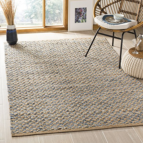 SAFAVIEH Cape Cod Collection Accent Rug - 3' x 5', Blue & Natural, Handmade Boho Braided Jute, Ideal for High Traffic Areas in Entryway, Living Room, Bedroom (CAP305M)