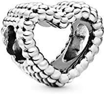 Pandora Signature Women's Sterling Silver Beaded Heart Bracelet Charm, No Box