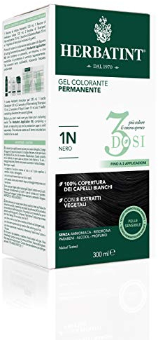 Herbatint Gel Colorante Permanente 3Dosi, 300ml - 1N Nero, Senza Ammoniaca, per Pelli Sensibili, 100% Copertura Capelli Bianchi, con 8 Estratti Naturali Bio