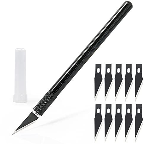 EHDIS Taglierino di precisione con 10 lame di olio antiruggine, Bisturi Modellismo, Cutter di Precisione con Scala, per Lavoro Artistico Fai Da Te Taglio, Scultura, Nero