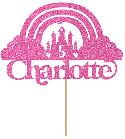 Personalised Princess Castle Glitter Cake Topper Lt Pink Any Custom Age & Name Glitter Cake Decoration and Sprinkles - Happy Birthday Decorations - Personalised Toppers for Cakes by Cakeshop