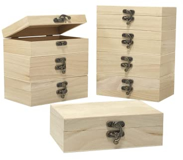 Cregugua 8 Pack 6 X 4 X 2 Inch Unfinished Wooden Box For Crafts Small Keepsake Box Treasure Chest Wood Jewelry Box