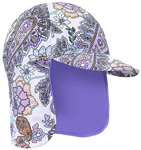 Gifts Treat Kids Legionnaires Hat, UPF 50+ Sun Protection Swim Cap Flap Hat in Flower Pattern for Kids, Quick Drying Boys Sun Hat with Neck Protection for Beach Seaside Pool, Flower, 6-8 Years