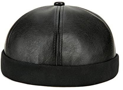 Teanea Unisex Faux Leather Docker Cap Brimless Leon Hat Skull Cap Beanie for Men Women, Black