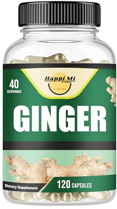 Happi Mi Nutrition Ginger Root Capsules Made with Organic Ginger Root Powder 2500mg per Serving, 120 Vegetable Capsule 40 Servings