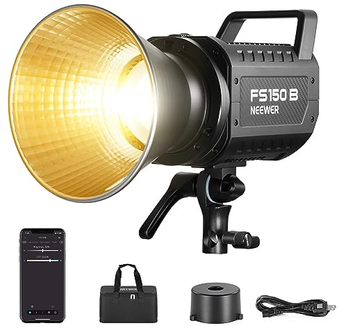 NEEWER FS150B LED Video Light 2.4G/APP Control,130W Bi Color COB Silent Photography Continuous Output Lighting with 4 Types Precise Dimming, 72000lux/1m, 2700K-6500K, CRI 97+,12 Effects, Bowens Mount