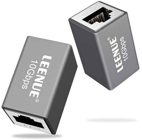 LEENUE Ethernet Coupler Female to Female, 10Gbps/600MHz, Gold-pated RJ45 Coupler, Shielded Ethernet Connector for Cat7/ Cat6/ Cat5/ Cat5e Network Cable PoE, Silver Grey 2-Pack