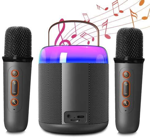 Karaoke Toys for Kids & Adults with 2 Microphones, Portable Karaoke Machine with LED Light and Voice Changing Effects, Gifts for Age 3-18 Kids Boys Girls Families Birthday Party