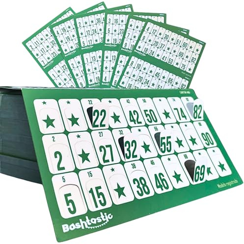 Bashtastic 504 Cartelle Tombola con Finestrelle – Cartelle Tombola Classica, Cartella Riutilizzabile, Numerate e Tutte Diverse tra Loro per il Gioco Tradizionale e Bingo 90 Palline, Colore Verde