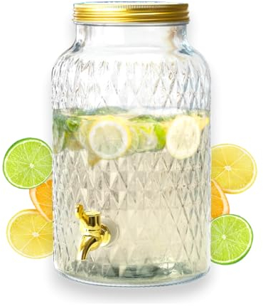 PZL CONCEPT Distributeur Boisson avec Robinet 6 L - Fontaine à Eau et Cocktail - Design Diamant - Bol à Punch - Jarre en Verre pour Limonades - Bonbonne - Bocal pour Fêtes et Anniversaires