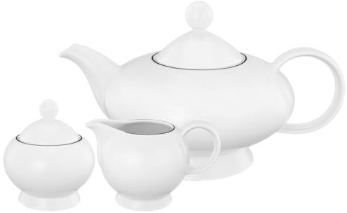 Seltmann Weiden Lido Black Line Tee-Set 3-teilig | Teekanne (1,25 l), Milchkännchen (230 ml) und Zuckerdose (250 ml) mit schwarzem Rand | Porzellan | Weiß