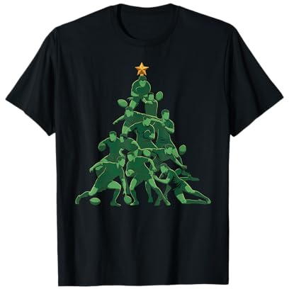 Arbre de Noël amusant joueurs de rugby pour hommes, femmes, enfants T-Shirt