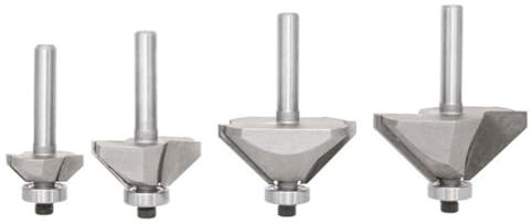 Set di 4 punte per fresa per smussare i bordi con gambo esagonale, per la lavorazione del legno