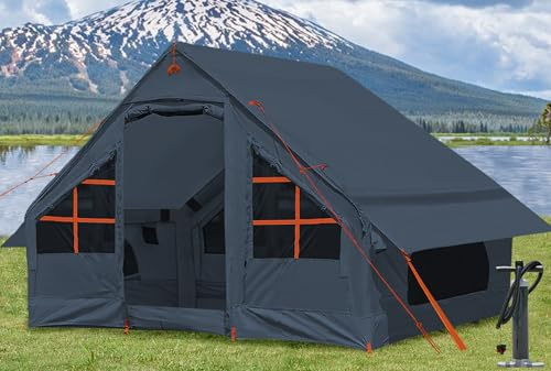Inflatable Tent with Pump, 4-6 Person Glamping Camping Tents House, Easy Setup Blow Up Family Tents for 4 Seasons Waterproof Inflatable Tent for Camping Wind Resistant Air Tents House for Adult