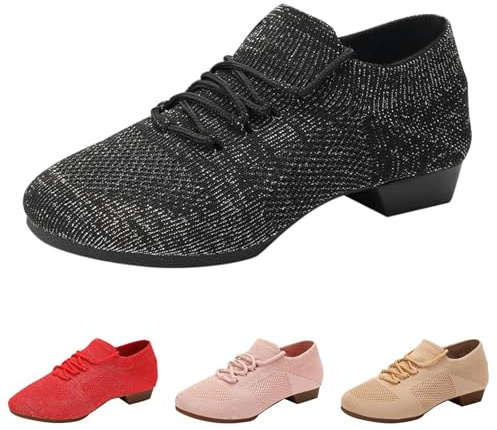 UK 7 Latin Dance Shoes Women Closed Toe Low Heel Practice Ballroom Dancing Shoes Ballroom Performence Split Sole Training Dance Shoe Black Ladies Footwear Gifts