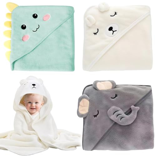 oooaooo 3 stycken babyhandduk huva, vacker babyhandduk med huva, 80 x 80 cm handduk baby, mjuk och absorberande lämplig för användning av spädbarn och nyfödda