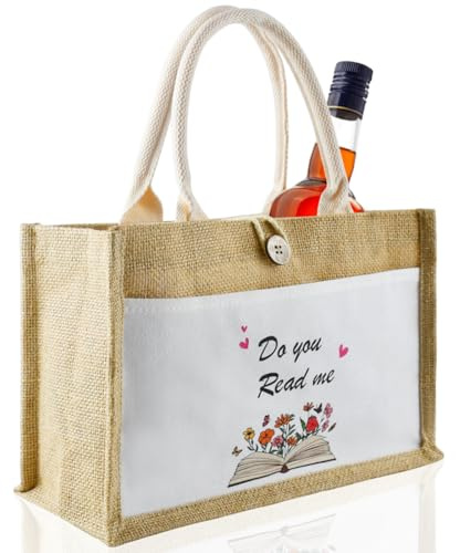PZJOALN Borsa di iuta, borsa da spiaggia, borsa per la mamma, borsa di iuta, borsa della spesa - stampa do you read me, regalo per donne in pensione
