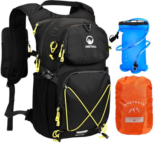 ONETOALL Mochila Hidratación con Bolsa de Agua 2L y Funda, Mochila Senderismo 20l Impermeable, Mochila Ciclismo Running Hombre Mujer Ligero para Bicicleta Montaña MTB Trekking Esquí Moto