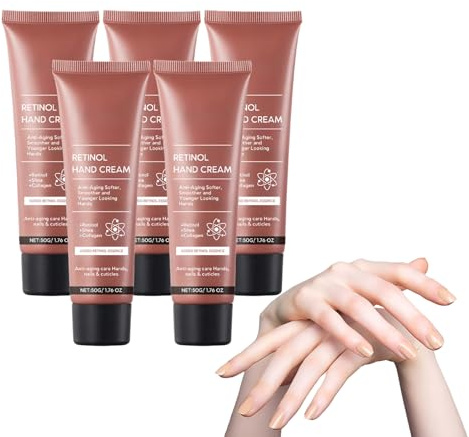 Retinol Hand Cream with Shea Butter for Youthful Looking Hands - Intensive Moisturizing Hand Treatment with Collagen, Visibly Improves Skin Texture, For Dry Cracked Hands & Cuticle Care (5 PCS)