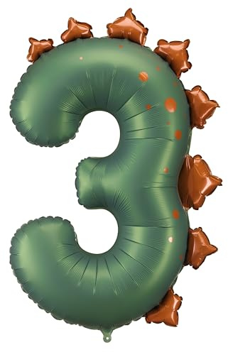 Ballon en aluminium dinosaure en forme de chiffre 3 - Ballon géant en forme de chiffre dinosaure vert foncé (92 cm) - Pour 3ème anniversaire d'enfant garçon et fille - Convient à l'hélium et à l'air