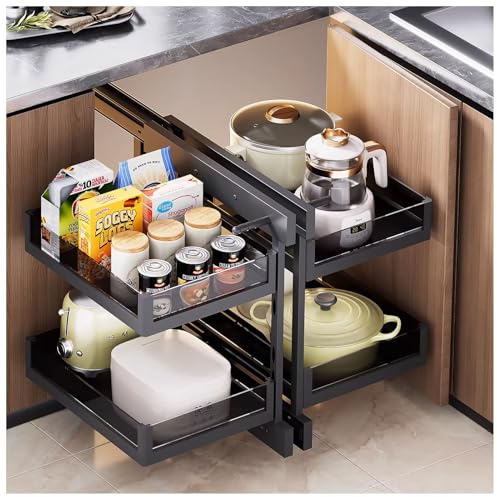 Romyqpipy Organizer per Armadietto Estraibile con 4 Cestelli, Ripiano Estensibile per Armadio per Cucina Domestica, Universale per Sinistra E Destra, Installazione Inferiore