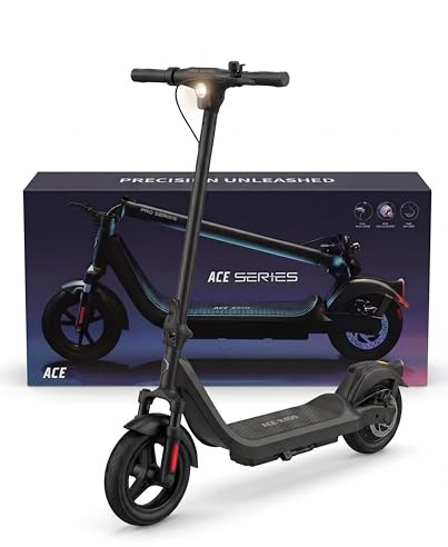 Electric Scooter for Adults, LAELIN R350 R450 Folding E-Scooter with 10 Gel Tyres, 500W Motor, 35-45 km Max Range, Front Suspension, Dual Braking, TCS, IPX4 (Max. 45km Range,ACE R450)