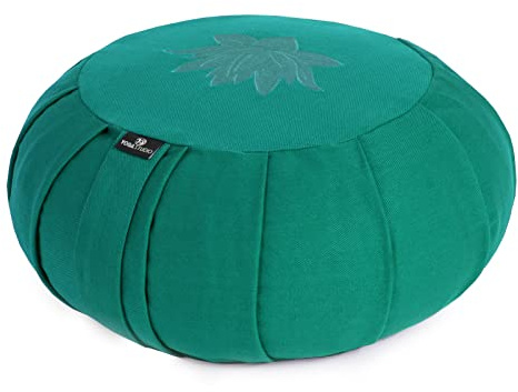 Yogastudio unisexs YS med/cush/turq/parti veckad rund zafu bovete meditation kudde lotusblad (jadegrön), storlek: 36 cm i diameter (ungefär) -17 cm djup