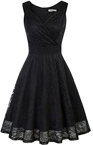 GRACE KARIN 1950s A-line Banquet Dress Summer Sleeveless V-Neck A-line Party Prom Dress XL Lace Black