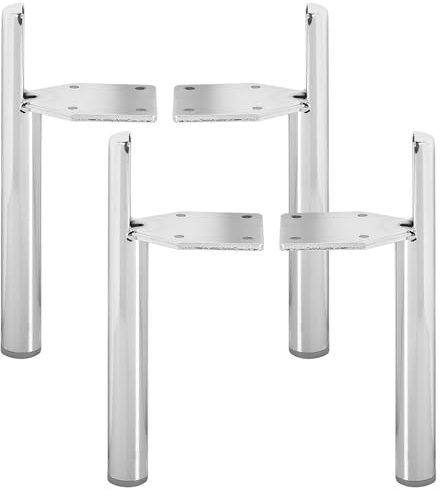 Btowin Möbelfüße aus Metall, 15,2 cm, 4 Stück Tischbeine aus Metall, gerade mit Schutz aus Gummi & Schrauben, Füße aus Metall, für Basteln, Kabinett, Sofa, Nachttisch, Schrank, Stuhl, verchromt