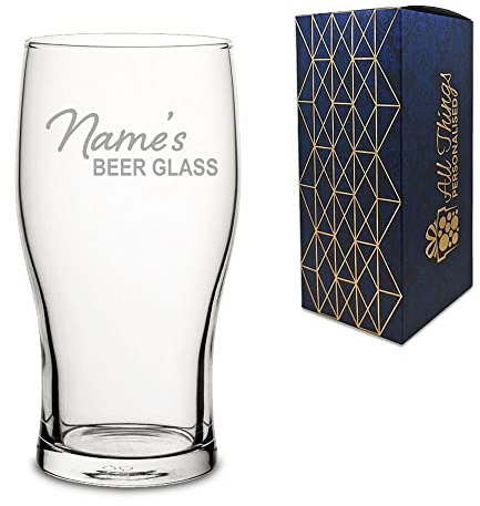 Personalised Engraved Pint Glass with Name's Beer Glass Design, Gift Boxed, Personalise with Any Name