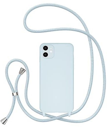 UEEBAI Crossbody Lanyard telefonfodral för iPhone 11 6,1 tum, silikon telefonskydd med justerbart halsbandsrem mjukt bälte nacksnöre snodd stöttåligt skyddsfodral – babyblå