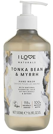 I Love Naturals Tonka Bean & Myrrh Hand Wash, Natural Oils Of Patchouli & Myrrh, Gently Removes Impurities, Refreshing & Cleansing Formula, 100% Recycled Bottle & Vegan-Friendly - 500ml