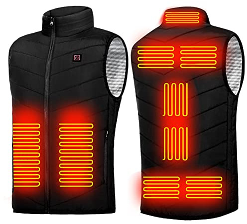 Chaleco térmico eléctrico USB, chaleco con cabeza para hombres y mujeres, ropa cálida térmica, chaleco térmico para hombres y mujeres, 9 zonas para camping, motocicleta, pesca, esquí, caza, Negro,