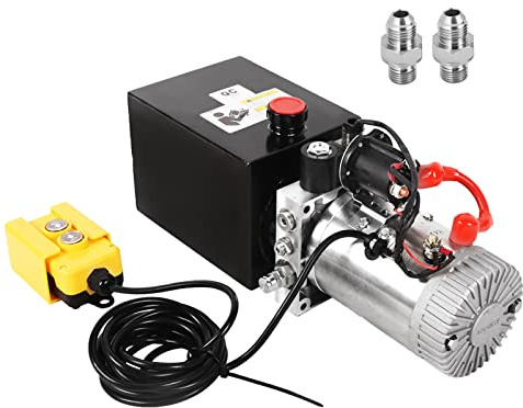 Dawot 4 Quart Hydraulic Pump 12V DC 3200 PSI Single Acting Dump Trailer Pump Hydraulic Power Unit with Metal Reservoir for Dump Trailer Car Lifting Platforms
