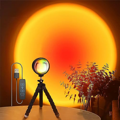QUIGO Sunset Lampe Coucher de Soleil Veilleuse Led Chambre, Sunset Lamp Projector avec Rotation à 360° interrupteur câblé Room Decor Gifts