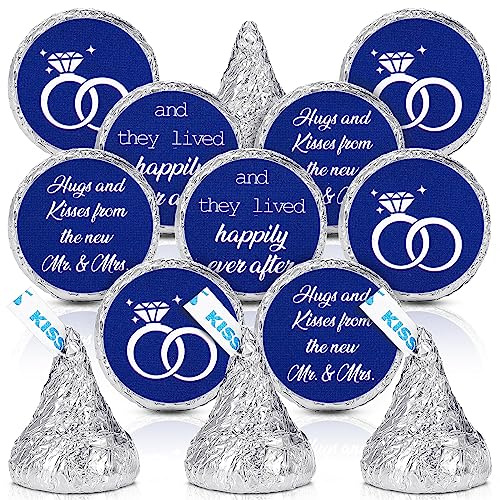 Laumoi 1000 Pcs Hugs and Kisses from The New Mr and Mrs Wedding Stickers, Chocolate Drops Labels Candy Stickers 0.75 Inch for Weddings Engagement Party Favors Decorations(Classic,Dark Blue)