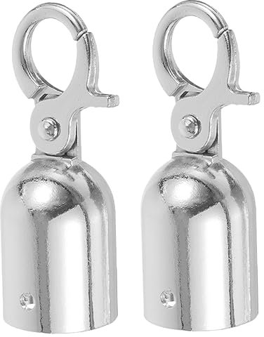 DOITOOL 2Pcs Rope End Stopper Cord End Caps with Hook,Lobster Claw Clasps,Cord Caps Barrier Rope Hooks for Crowd Control Queue Divider, Sliver