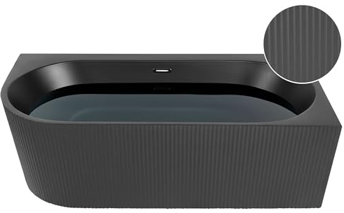 Vasca moderna angolare sinistra 170 x 80 cm Acrilico finitura scanalata Bagno Nero opaco