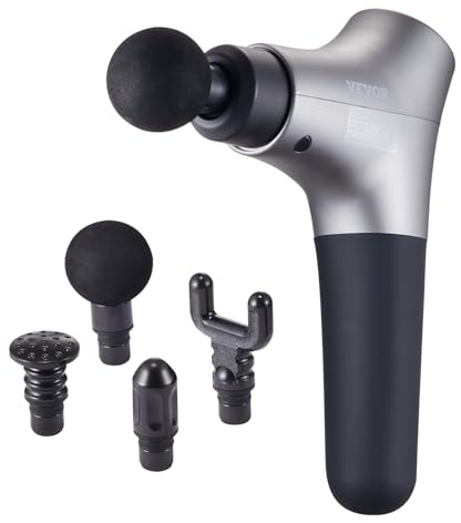 VEVOR Pistolet de massage musculaire, 6 vitesses, appareil de massage tissus profonds à percussion pour athlètes, masseur de muscles à 4 têtes portatif pour soulager la douleur, relaxation musculaire